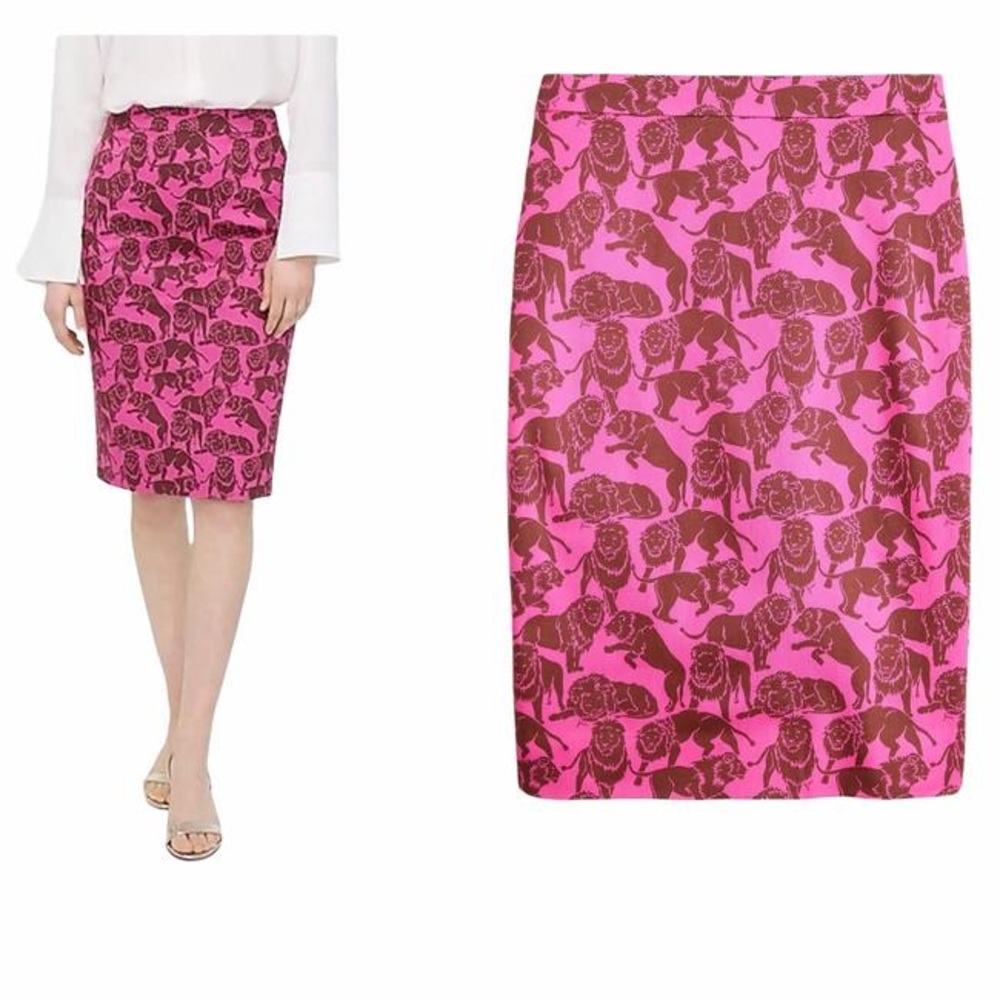 J. Crew Pink and Brown Lion-Print Pencil Skirt